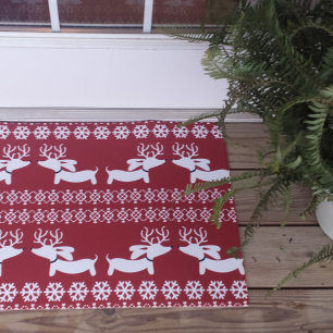 Fair Isle Dachshund Christmas Doormat Wiener Dog
