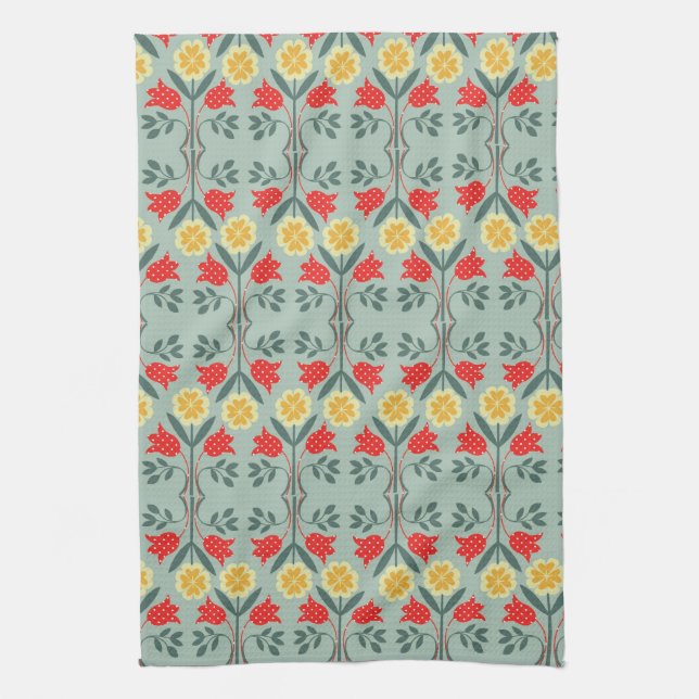 Fair isle fairisle floral retro hipster pattern tea towel (Vertical)