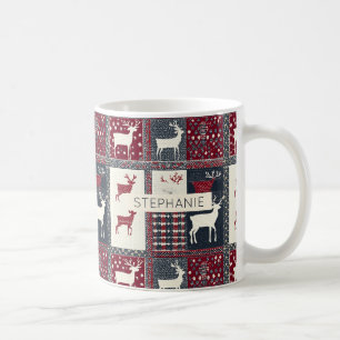 Fair Isle Knitted Patchwork   Rustic Reindeer (2) Coffee Mug