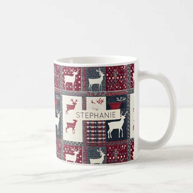 Fair Isle Knitted Patchwork | Rustic Reindeer (2) Coffee Mug (Right)