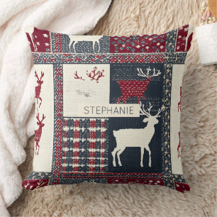 Fair Isle Knitted Patchwork   Rustic Reindeer (2) Cushion