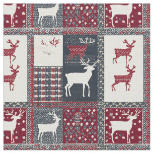 Fair Isle Knitted Patchwork Rustic Reindeer (2) Fabric