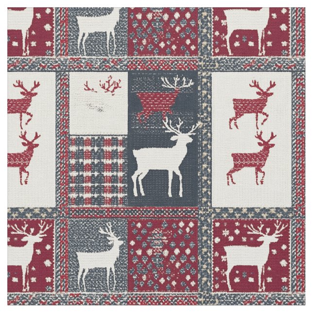 Fair Isle Knitted Patchwork | Rustic Reindeer (2) Fabric (Close Up)