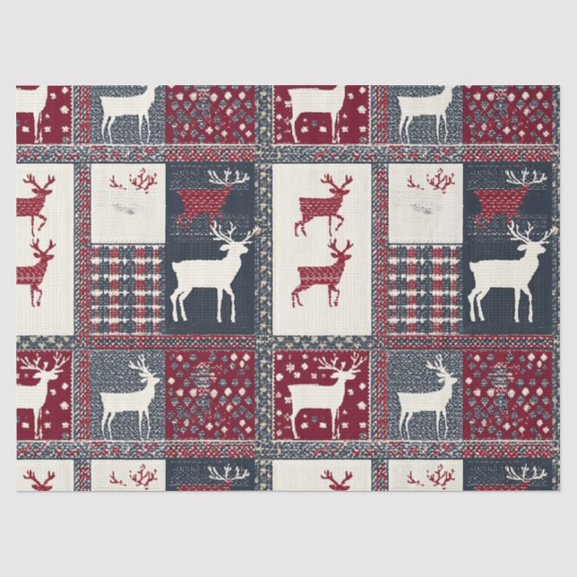 Fair Isle Knitted Patchwork | Rustic Reindeer (2) Tissue Paper (Front)