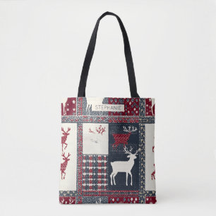 Fair Isle Knitted Patchwork Rustic Reindeer (2) Tote Bag
