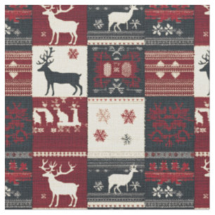 Fair Isle Knitted Patchwork Rustic Reindeer Fabric