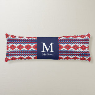 Fair Isle Red and Blue Argyle Monogram Body Cushion
