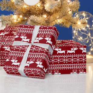 Fair Isle Reindeer Doxie Gift Wrap Wrapping Paper