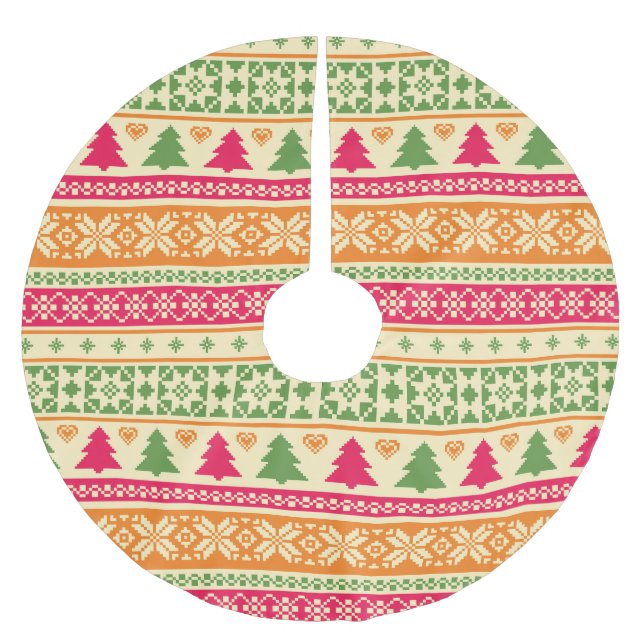 Fair Isle Style Christmas Seamless Brushed Polyester Tree Skirt (Front)