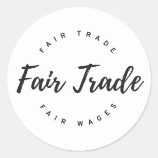 Fair trade script classic round sticker