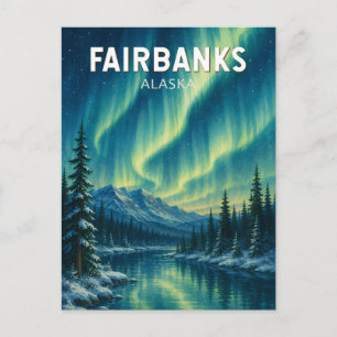 Fairbanks Alaska Illustration Travel Art Vintage Postcard