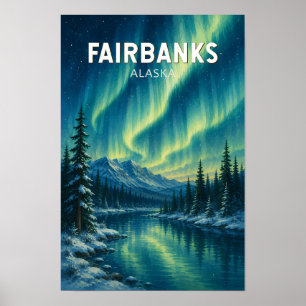 Fairbanks Alaska Illustration Travel Art Vintage Poster
