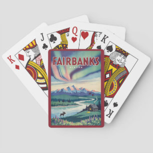 Fairbanks Alaska Northern Lights Illustration Playing Cards