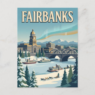Fairbanks Alaska Northern Lights Vintage Poster Postcard