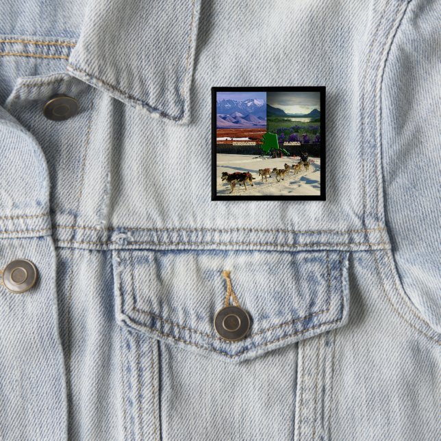 Fairbanks Alaska Photo Collage Pinback 15 Cm Square Badge (In Situ)