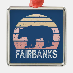 Fairbanks Alaska Retro Bear Metal Ornament