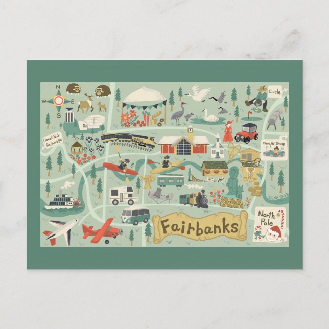 Fairbanks map Postcard (Front)