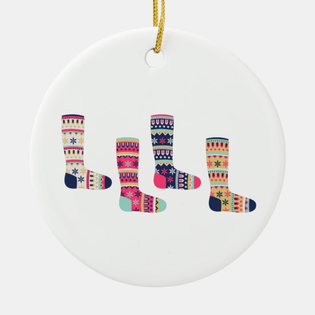 Faire Isle Socks Ceramic Ornament (Front)
