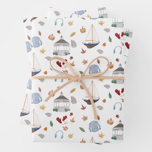 Fairfield Connecticut Autumn in New England Wrapping Paper Sheet (In situ)