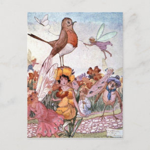 Fairies and Birds in a Garden, Postcard