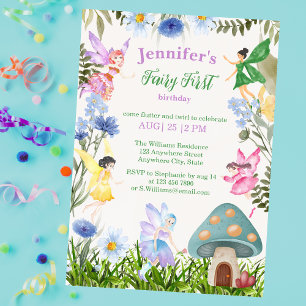 Fairies and Flowers Girl's Fairy First Birthday Invitation