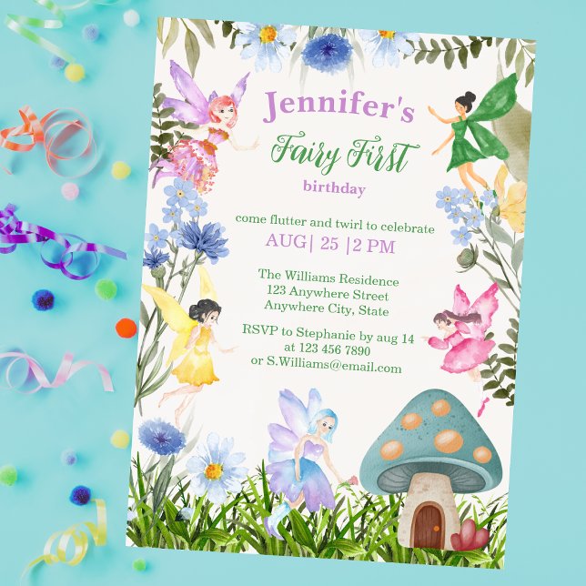 Fairies and Flowers Girl's Fairy First Birthday Invitation (Creator Uploaded)