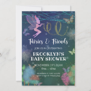 Fairies And Friends Butterfly Glitter Baby Shower Invitation