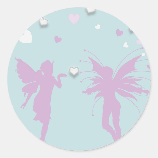 Fairies and Hearts Classic Round Sticker (Front)