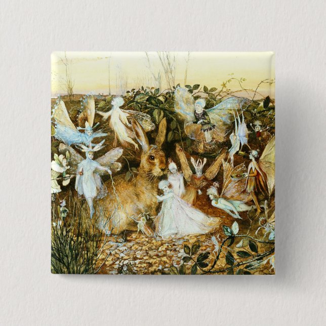 Fairies and Rabbit 15 Cm Square Badge (Front)