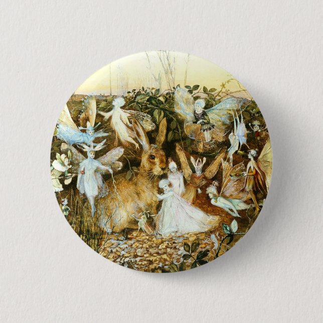 Fairies and Rabbit 6 Cm Round Badge (Front)