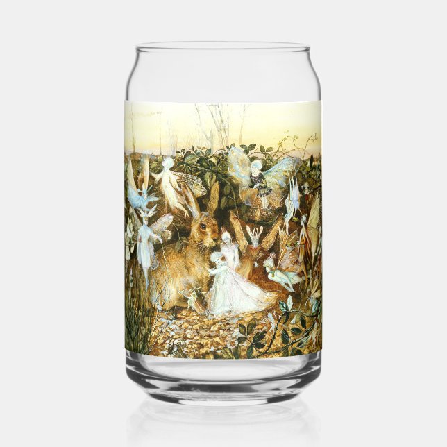 Fairies and Rabbit Can Glass (Front)