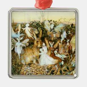 Fairies and Rabbit Metal Ornament