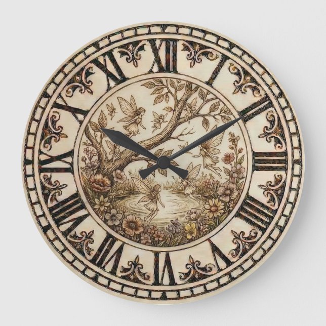Fairies Around a Tree Wall Clock (Front)