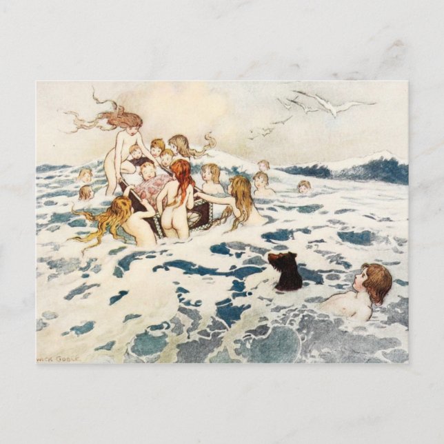 Fairies carrying Baby in Cradle Postcard (Front)