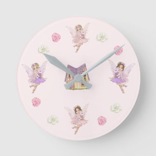 Fairies & Flowers Baby Girl Nursery Round Clock