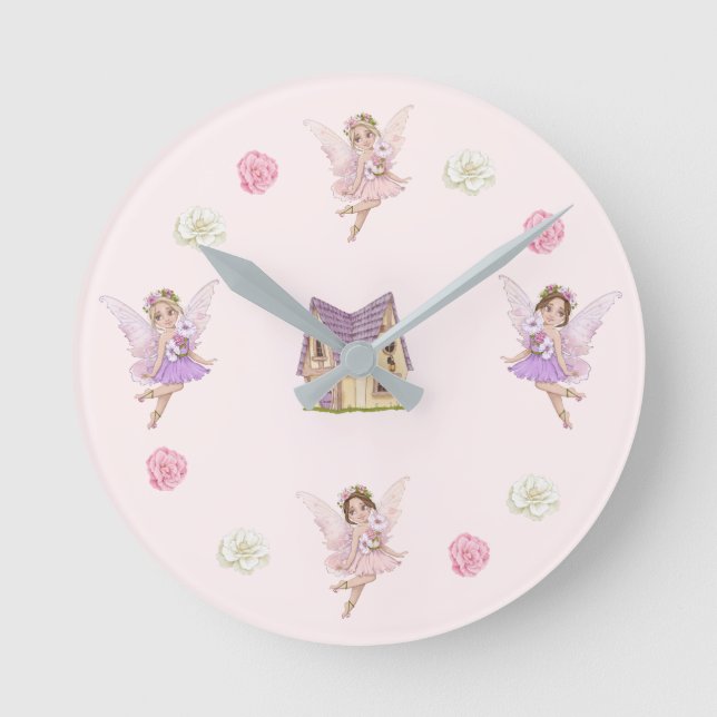 Fairies & Flowers Baby Girl Nursery Round Clock (Front)