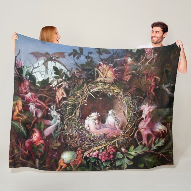 Fairies in a Birds Nest, John Anster Fitzgerald Fleece Blanket (In Situ)