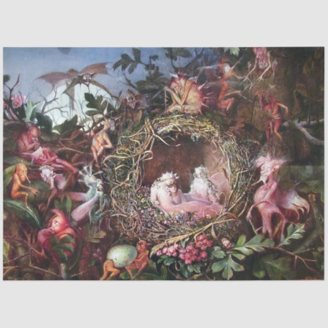 Fairies in a Birds Nest, John Anster Fitzgerald Tissue Paper (Front)