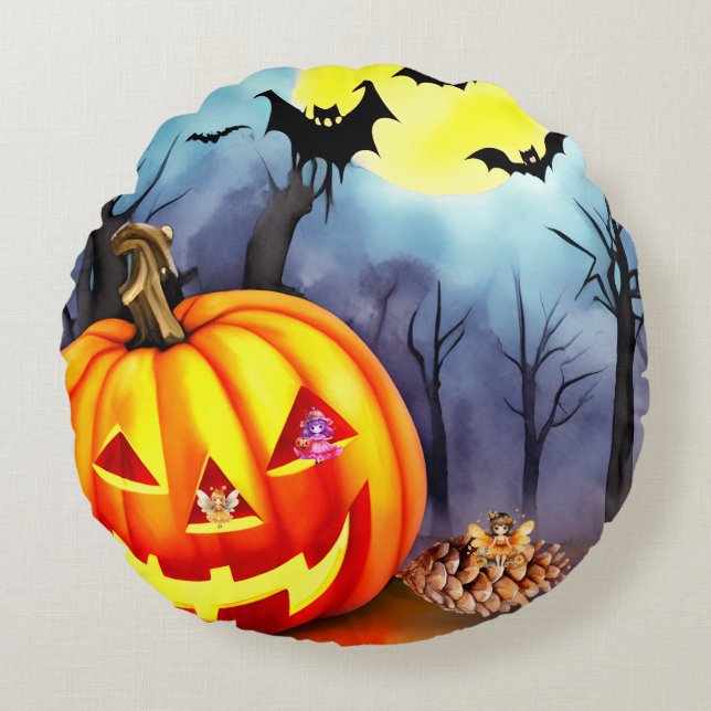 Fairies like Halloween too Round Cushion (Front)