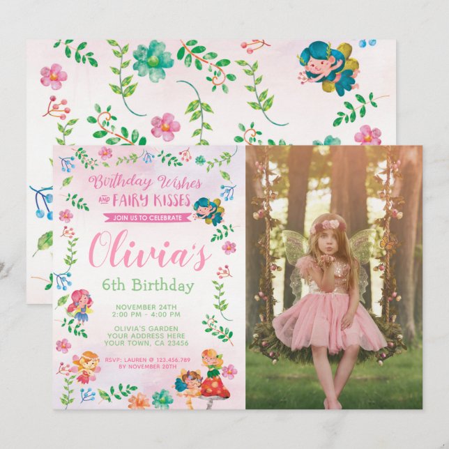 Fairies, Magical Birthday Invitation with Photo (Front/Back)