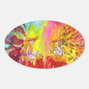 FAIRIES OF DAWN, Colourful Fantasy Oval Sticker