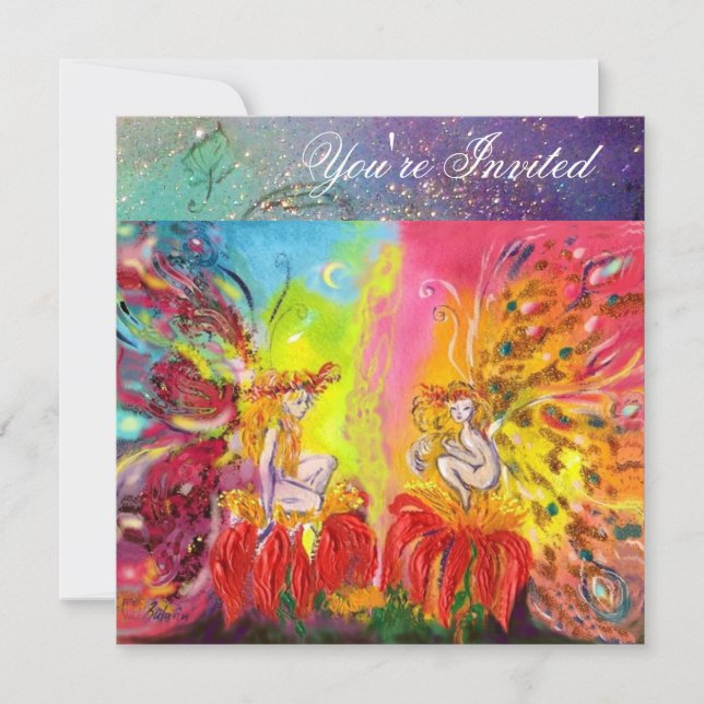 FAIRIES OF DAWN ,Magic Gold Sparkles Invitation (Front)