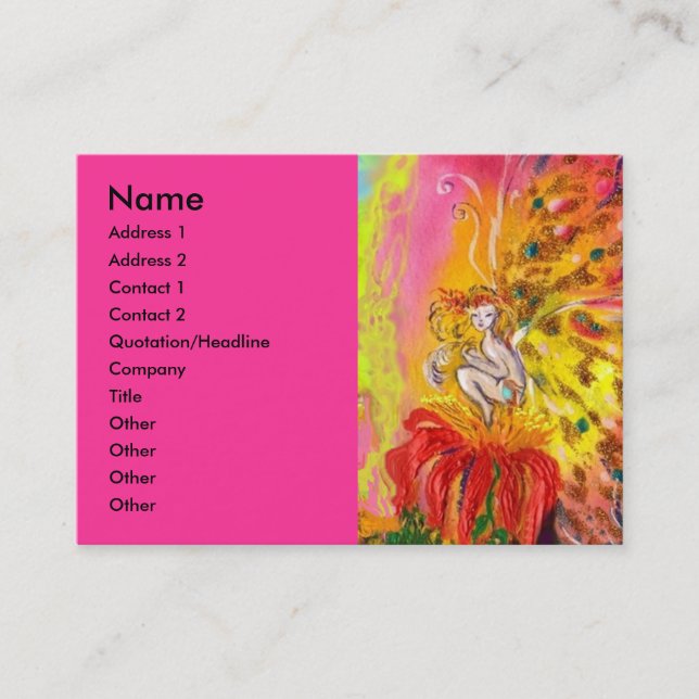 FAIRIES OF DAWN / MAGIC SPARKLES IN FUCHSIA GOLD BUSINESS CARD (Front)