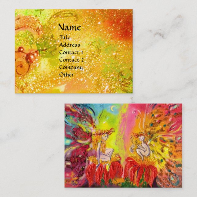 FAIRIES OF DAWN / MAGIC SPARKLES IN GOLD YELLOW BUSINESS CARD (Front/Back)