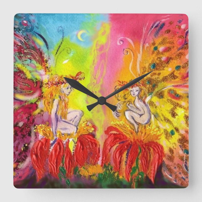 FAIRIES OF DAWN SQUARE WALL CLOCK (Front)