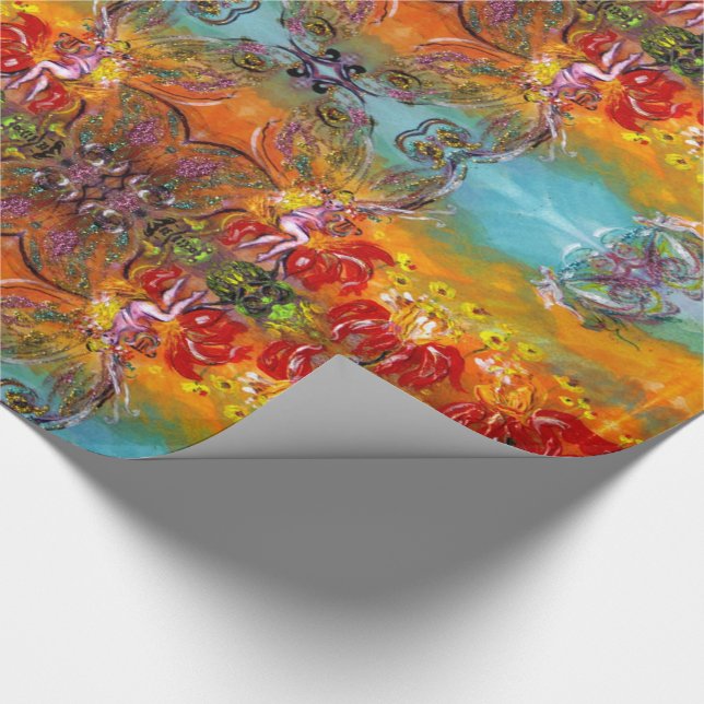 FAIRIES OF RED FLOWERS Floral Fantasy Christmas Wrapping Paper (Corner)