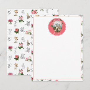 Fairies Pink Floral Mushroom Fairy Castle Monogram Card