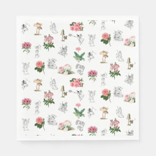 Fairies Pink Floral & Mushroom Fairy Pattern Napkin