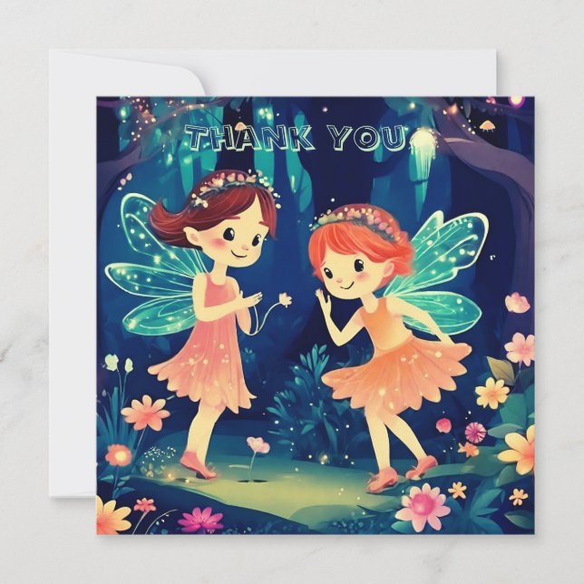 Fairies Play In The Magical Forest Party Thank You Card (Front)