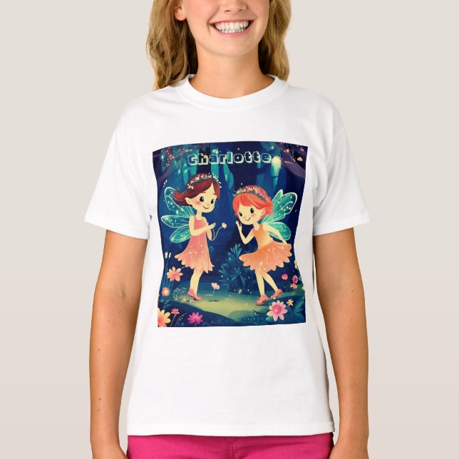 Fairies Playing In The Enchanted Forest Name T-Shirt (Front)